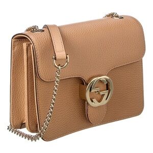 Gucci interlocking small leather shoulder bag beige